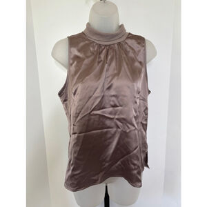 Bailey 44 Satin Sleeveless Top Sand Color Size Medium Mock Neck‎ keyhole back